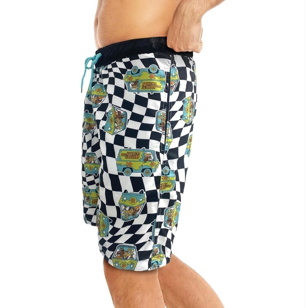 Men's Checkered Scooby Doo Swim Shorts Trunks with Cartoon Print